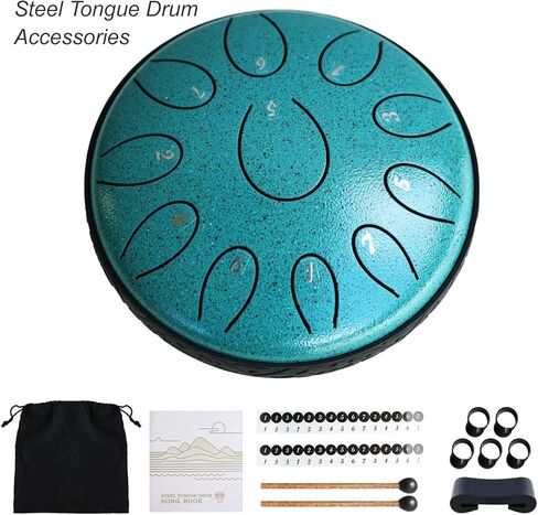 Steel Tongue Drum 6 Inch 11 Notes, Rain Drum D Major Handpan Drum for Music Lovers Meditation Yoga Beginner Gift for Families/Friends,Peacock Green in Kuwait