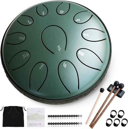 Steel Tongue Drum 6 Inch 11 Notes, Rain Drum D Major Handpan Drum for Music Lovers Meditation Yoga Beginner Gift for Families/Friends,Peacock Green in Kuwait