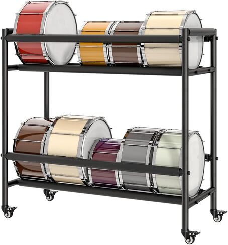 yeshine Two-Tier Snare Drum Holder, Heavy Duty Metal Snares Stand, Rolling Snare Drum Display Rack with Locking Casters, Drums Storage Rack with Foam Pad for Home, Studio, Music Store in Kuwait