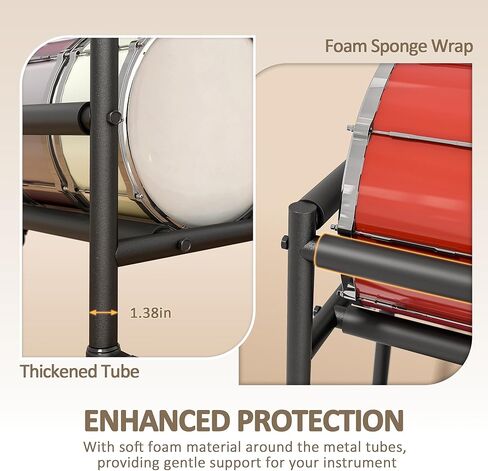 yeshine Two-Tier Snare Drum Holder, Heavy Duty Metal Snares Stand, Rolling Snare Drum Display Rack with Locking Casters, Drums Storage Rack with Foam Pad for Home, Studio, Music Store in Kuwait