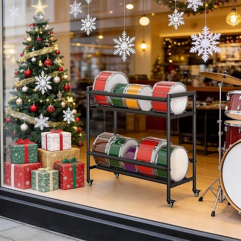 yeshine Two-Tier Snare Drum Holder, Heavy Duty Metal Snares Stand, Rolling Snare Drum Display Rack with Locking Casters, Drums Storage Rack with Foam Pad for Home, Studio, Music Store in Kuwait