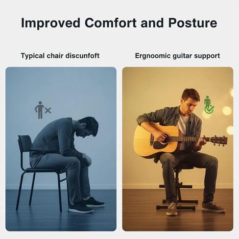 مقعد جيتار BlissKiss قابل للتعديل مع دعم خلفي - عرش موسيقي محترف مع شماعة أدوات، تصميم قابل للطي للمسرح والاستوديو، نطاق ارتفاع 33.9 بوصة - 42.1 بوصة، أسود in Kuwait