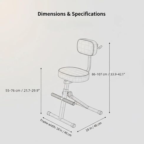 مقعد جيتار BlissKiss قابل للتعديل مع دعم خلفي - عرش موسيقي محترف مع شماعة أدوات، تصميم قابل للطي للمسرح والاستوديو، نطاق ارتفاع 33.9 بوصة - 42.1 بوصة، أسود in Kuwait