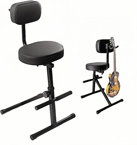 مقعد جيتار BlissKiss قابل للتعديل مع دعم خلفي - عرش موسيقي محترف مع شماعة أدوات، تصميم قابل للطي للمسرح والاستوديو، نطاق ارتفاع 33.9 بوصة - 42.1 بوصة، أسود in Kuwait
