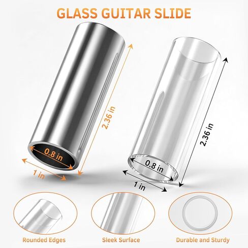 Guitar Slide Set – 2-Piece Glass & Stainless Steel Slide for Guitar & Bass, Medium Tone Bar, Smooth Sustain and Clear Slide Sound in Kuwait