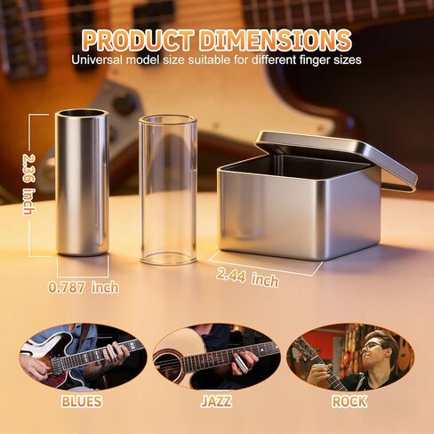Guitar Slide Set – 2-Piece Glass & Stainless Steel Slide for Guitar & Bass, Medium Tone Bar, Smooth Sustain and Clear Slide Sound in Kuwait