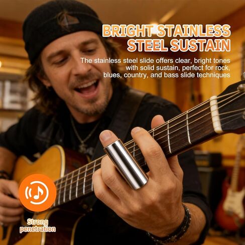 Guitar Slide Set – 2-Piece Glass & Stainless Steel Slide for Guitar & Bass, Medium Tone Bar, Smooth Sustain and Clear Slide Sound in Kuwait