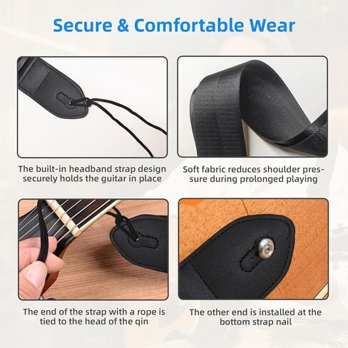 Black Guitar Strap, Minimalist Adjustable Guitar Straps Universal Fit for Acoustic/Electric/Bass Guitars, Comfortable Durable Headstock Tie for Secure Hold in Kuwait