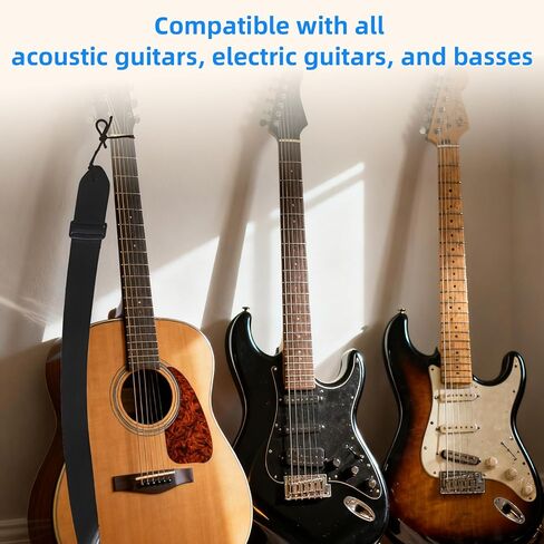 Black Guitar Strap, Minimalist Adjustable Guitar Straps Universal Fit for Acoustic/Electric/Bass Guitars, Comfortable Durable Headstock Tie for Secure Hold in Kuwait