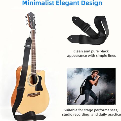 Black Guitar Strap, Minimalist Adjustable Guitar Straps Universal Fit for Acoustic/Electric/Bass Guitars, Comfortable Durable Headstock Tie for Secure Hold in Kuwait
