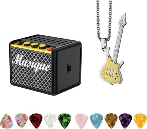 Guitar Pick Holder - Pick Storage Box Display Stand, Includes 10 Picks and Metal Guitar Necklace. Ideal Gift for Guitarists and Musicians in Saudi Arabia