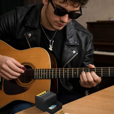 Guitar Pick Holder - Pick Storage Box Display Stand, Includes 10 Picks and Metal Guitar Necklace. Ideal Gift for Guitarists and Musicians in Saudi Arabia