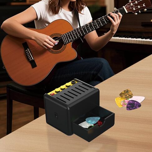 Guitar Pick Holder - Pick Storage Box Display Stand, Includes 10 Picks and Metal Guitar Necklace. Ideal Gift for Guitarists and Musicians in Saudi Arabia