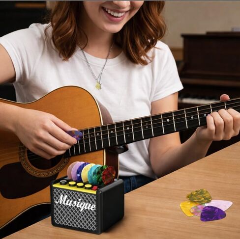 Guitar Pick Holder - Pick Storage Box Display Stand, Includes 10 Picks and Metal Guitar Necklace. Ideal Gift for Guitarists and Musicians in Saudi Arabia