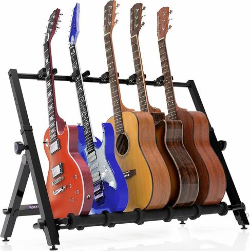 Liquid Stands Premium Multi Guitar Stand Rack for 3&5 Guitars, Foldable Height Adjustable Design with 5 Neck Holders, 12 Foam Pad Separators, Floor Storage Folding Guitar Rack for Multiple Instruments in Saudi Arabia