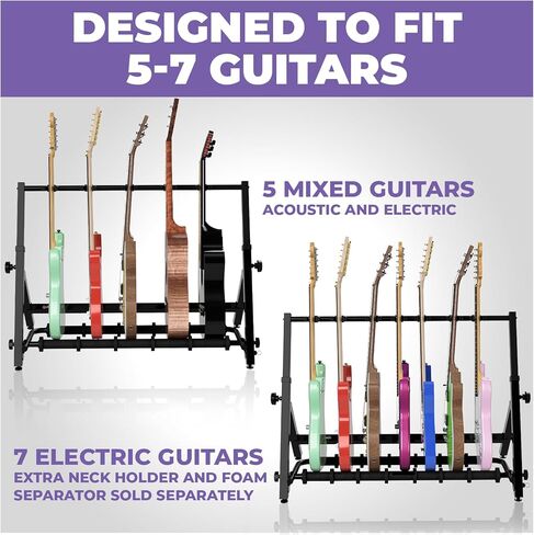 Liquid Stands Premium Multi Guitar Stand Rack for 3&5 Guitars, Foldable Height Adjustable Design with 5 Neck Holders, 12 Foam Pad Separators, Floor Storage Folding Guitar Rack for Multiple Instruments in Saudi Arabia