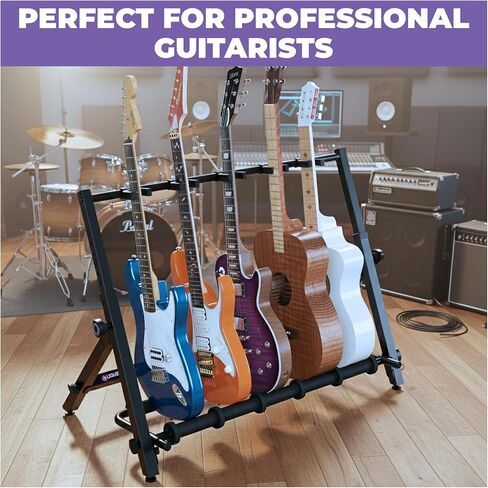 Liquid Stands Premium Multi Guitar Stand Rack for 3&5 Guitars, Foldable Height Adjustable Design with 5 Neck Holders, 12 Foam Pad Separators, Floor Storage Folding Guitar Rack for Multiple Instruments in Saudi Arabia