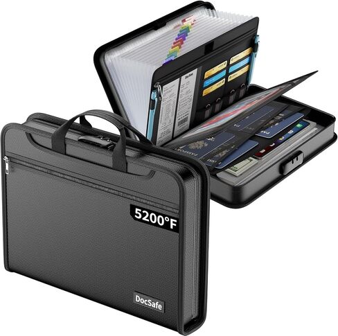 DocSafe Accordion File Organizer with Combination Lock,Fireproof Water Resistant Expanding File Folder with Multi Pockets,Document Organizer Home Office Travel Safe Storage for Letter Size Files,Black in Kuwait