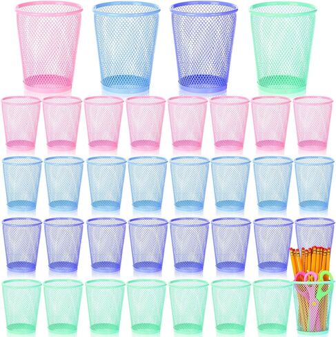 SHERR 12 PCS Pastel Mesh Pen Holder Mesh Pencil Cup Cup Cup Cup For Desk Cute Metal Pen Cups Pencil Pencilizer ملحقات مكتب ملونة لمكياج المكياج تخزين فرشاة سطح المكتب طاولة سطح المكتب in Saudi Arabia