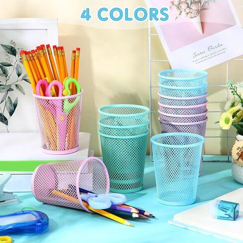 SHERR 12 PCS Pastel Mesh Pen Holder Mesh Pencil Cup Cup Cup Cup For Desk Cute Metal Pen Cups Pencil Pencilizer ملحقات مكتب ملونة لمكياج المكياج تخزين فرشاة سطح المكتب طاولة سطح المكتب in Saudi Arabia