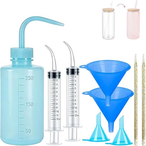 Snow Globe Tumbler Supplies Kit - COMPLEY CONFT DIY CRAFT مع محقنة عازمة ، ملاقط ، قمع صغير وملعقة للزجاج لوازم كوب بريق ثلج Tumbler Cup Cup in Kuwait