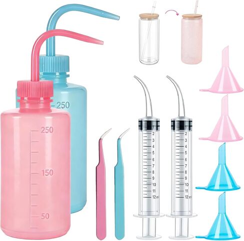 Snow Globe Tumbler Supplies Kit - COMPLEY CONFT DIY CRAFT مع محقنة عازمة ، ملاقط ، قمع صغير وملعقة للزجاج لوازم كوب بريق ثلج Tumbler Cup Cup in Kuwait