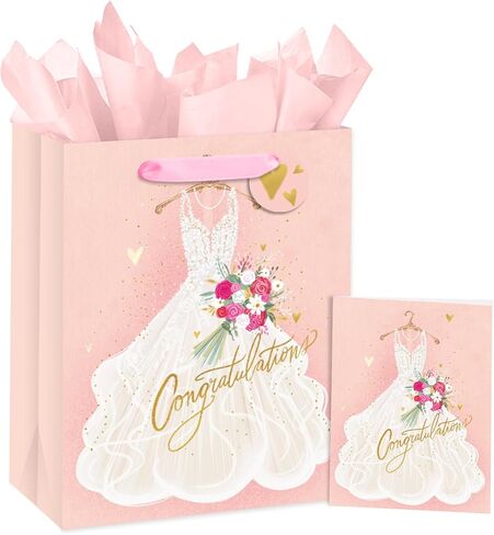 Loveinside Wedding Gift Bag - Floral and Always & Forever Text Design with Tissue Paper, Greeting Card and Tag for Wedding, Anniversary and Party - 13" x 5" x 10", 1 Pcs in Saudi Arabia
