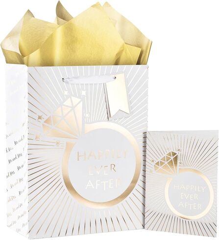 Loveinside Wedding Gift Bag - Floral and Always & Forever Text Design with Tissue Paper, Greeting Card and Tag for Wedding, Anniversary and Party - 13" x 5" x 10", 1 Pcs in Saudi Arabia