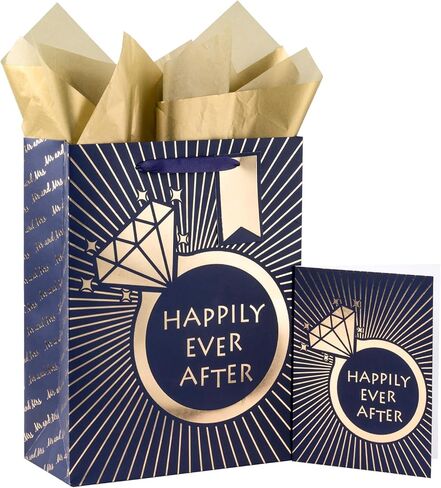 Loveinside Wedding Gift Bag - Floral and Always & Forever Text Design with Tissue Paper, Greeting Card and Tag for Wedding, Anniversary and Party - 13" x 5" x 10", 1 Pcs in Saudi Arabia