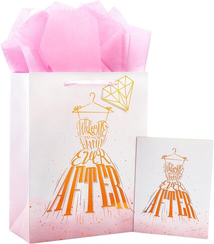 Loveinside Wedding Gift Bag - Floral and Always & Forever Text Design with Tissue Paper, Greeting Card and Tag for Wedding, Anniversary and Party - 13" x 5" x 10", 1 Pcs in Saudi Arabia