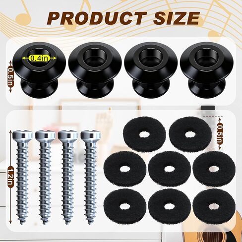 Feekoon 4 Set Guitar Strap Button Compatible with Dunlop Straplok, Dual Design Strap Locks Electric Guitar, 360° Rotating Lock Button for Bass/Ukulele (Black) in Kuwait