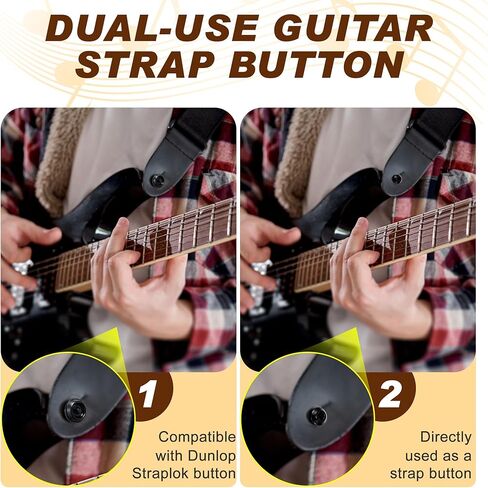 Feekoon 4 Set Guitar Strap Button Compatible with Dunlop Straplok, Dual Design Strap Locks Electric Guitar, 360° Rotating Lock Button for Bass/Ukulele (Black) in Kuwait