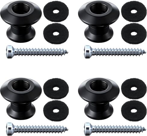 Feekoon 4 Set Guitar Strap Button Compatible with Dunlop Straplok, Dual Design Strap Locks Electric Guitar, 360° Rotating Lock Button for Bass/Ukulele (Black) in Kuwait