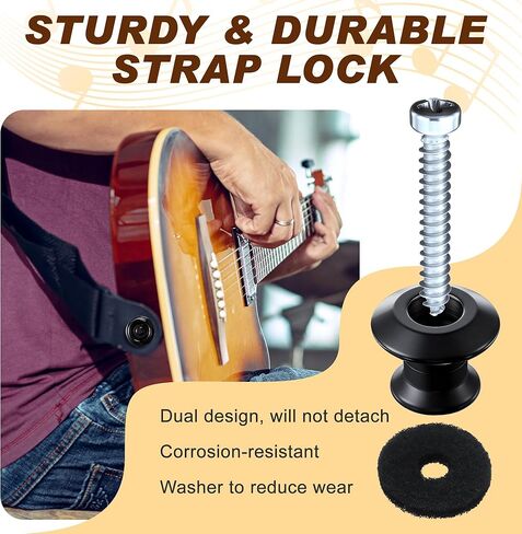 Feekoon 4 Set Guitar Strap Button Compatible with Dunlop Straplok, Dual Design Strap Locks Electric Guitar, 360° Rotating Lock Button for Bass/Ukulele (Black) in Kuwait