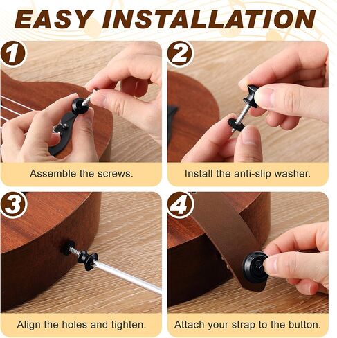 Feekoon 4 Set Guitar Strap Button Compatible with Dunlop Straplok, Dual Design Strap Locks Electric Guitar, 360° Rotating Lock Button for Bass/Ukulele (Black) in Kuwait
