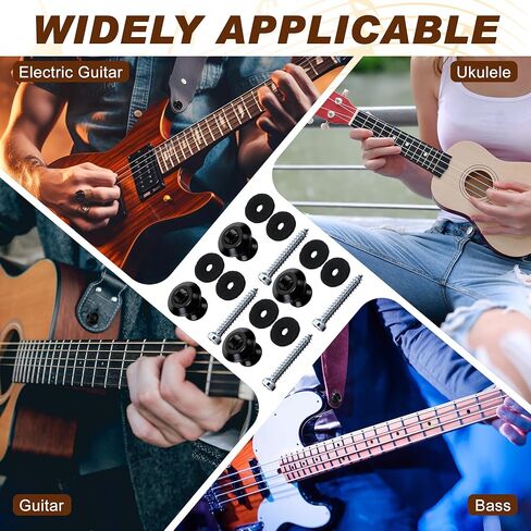Feekoon 4 Set Guitar Strap Button Compatible with Dunlop Straplok, Dual Design Strap Locks Electric Guitar, 360° Rotating Lock Button for Bass/Ukulele (Black) in Kuwait