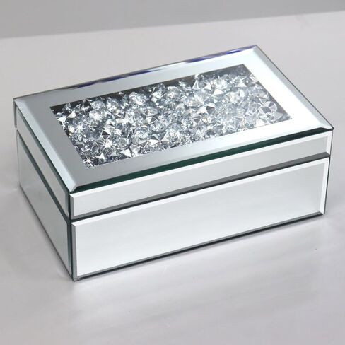 صندوق مجوهرات فاخر من الفضة المطحونة والزجاج والمرآة من QMDECOR، صندوق مجوهرات منظم لتخزين المجوهرات للنساء in Kuwait