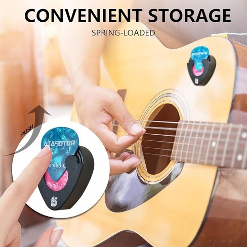 حامل اختيار الجيتار من روتوباتا مع ظهر لاصق، حقيبة اختيار جيتار سوداء مع زنبرك، ملحقات الجيتار عالقة على جيتار القيثارة الصوتية الكهربائية، عبوة واحدة in Kuwait