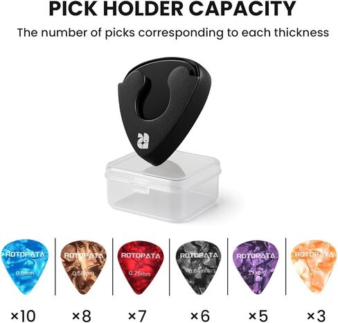 حامل اختيار الجيتار من روتوباتا مع ظهر لاصق، حقيبة اختيار جيتار سوداء مع زنبرك، ملحقات الجيتار عالقة على جيتار القيثارة الصوتية الكهربائية، عبوة واحدة in Kuwait