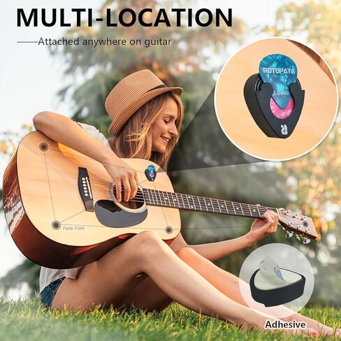 حامل اختيار الجيتار من روتوباتا مع ظهر لاصق، حقيبة اختيار جيتار سوداء مع زنبرك، ملحقات الجيتار عالقة على جيتار القيثارة الصوتية الكهربائية، عبوة واحدة in Kuwait