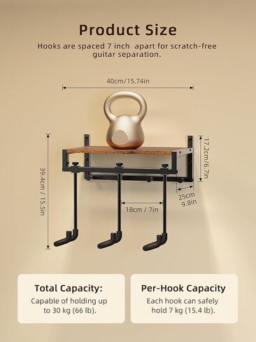 شماعات تثبيت على جدار الجيتار، 3 حوامل جيتار قابلة للتعديل، شماعات حائط جيتار مع رف، تصميم أمان معزز، ملاءمة عالمية لباس القيثارة الصوتية in Kuwait