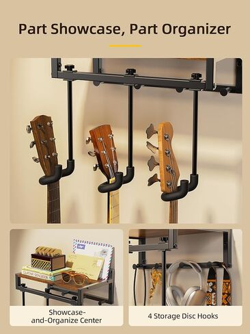 شماعات تثبيت على جدار الجيتار، 3 حوامل جيتار قابلة للتعديل، شماعات حائط جيتار مع رف، تصميم أمان معزز، ملاءمة عالمية لباس القيثارة الصوتية in Kuwait