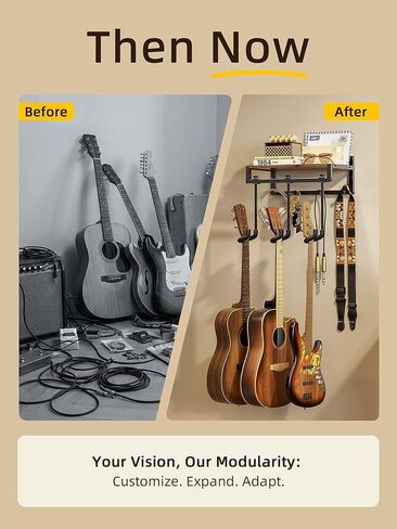شماعات تثبيت على جدار الجيتار، 3 حوامل جيتار قابلة للتعديل، شماعات حائط جيتار مع رف، تصميم أمان معزز، ملاءمة عالمية لباس القيثارة الصوتية in Kuwait