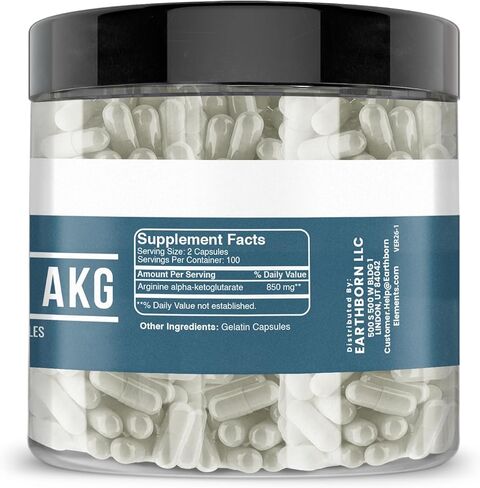 Earthborn Elements Arginine AAKG 200 كبسولة، نقية وغير مخففة، بدون إضافات in Saudi Arabia
