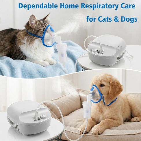 نظام ضاغط بيطري احترافي، مجموعة العناية التنفسية للحيوانات الأليفة عالية التدفق للقطط والكلاب، تشغيل هادئ للغاية مع قناعين مريحين من السيليكون، مخرج رذاذ قابل للتعديل للاستخدام في المنزل وأثناء السفر in Kuwait