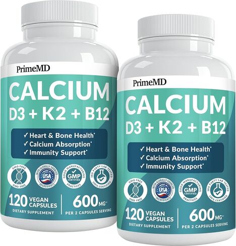 مكملات الكالسيوم 4 في 1 للنساء والرجال - الكالسيوم مع فيتامين د3 ك2، مكمل 5000 وحدة دولية، 600 مجم لكل وجبة - خالي من الغلوتين، صديق للنباتيين (120 قيراط) in Kuwait