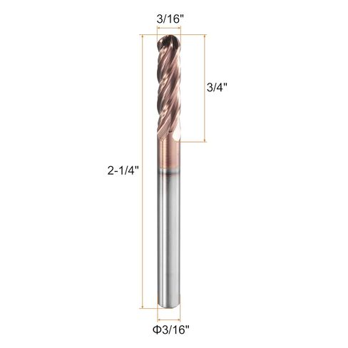 HARFINGTON الكرة نهاية الأنف مطحنة 4 الناي 3/16 "قطر 3/16" عرقوب كربيد التنغستن TiAlN المغلفة دوامة CNC راوتر بت 3/4 "طول القطع كرة نهاية واحدة لنحت النقش طحن in Saudi Arabia