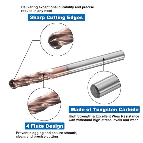 HARFINGTON الكرة نهاية الأنف مطحنة 4 الناي 3/16 "قطر 3/16" عرقوب كربيد التنغستن TiAlN المغلفة دوامة CNC راوتر بت 3/4 "طول القطع كرة نهاية واحدة لنحت النقش طحن in Saudi Arabia