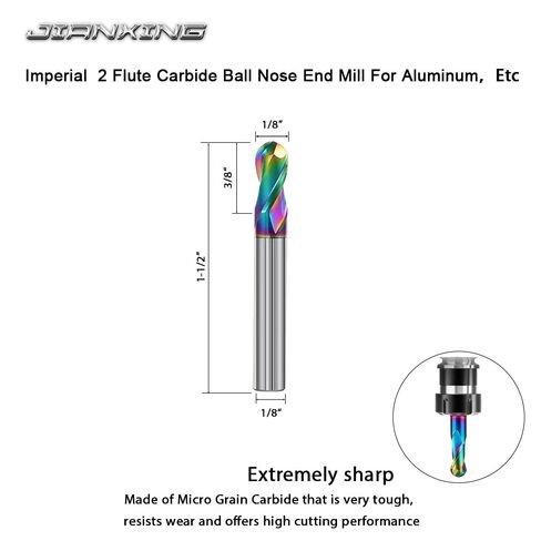 1/8" DLC Coated 2-Flute Carbide Ball Nose End Mill, Ideal for Aluminum, Copper Alloys, and Plastic Machining – High Precision & Wear-Resistant Cutting Tool (4 Pieces) in Kuwait
