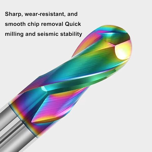 1/8" DLC Coated 2-Flute Carbide Ball Nose End Mill, Ideal for Aluminum, Copper Alloys, and Plastic Machining – High Precision & Wear-Resistant Cutting Tool (4 Pieces) in Kuwait